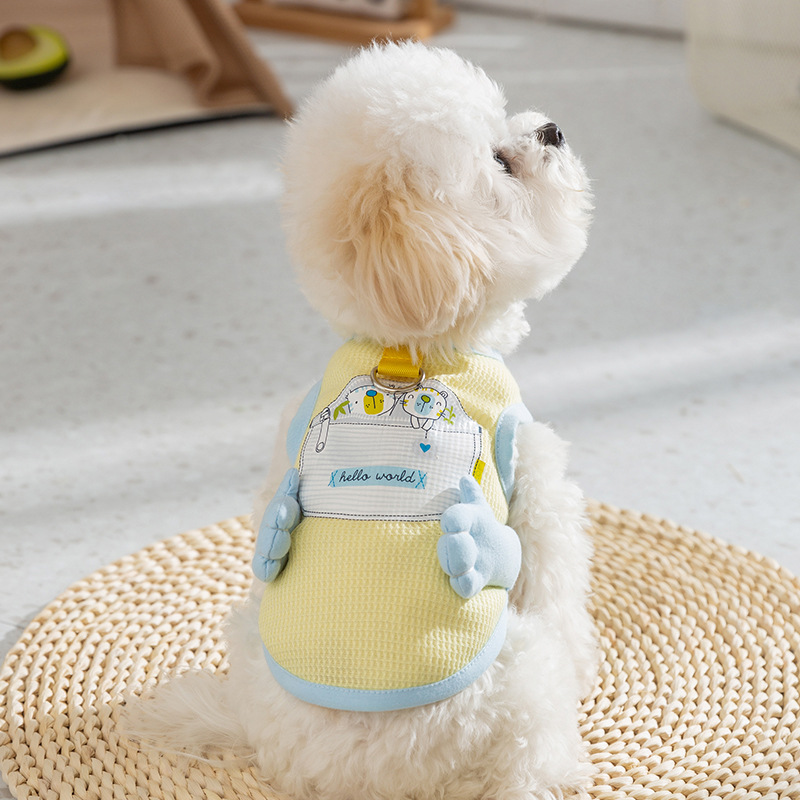 Perro de primavera y verano estilo delgado transpirable tridimensional pequeño bolsillo de mano pequeño gato chaleco de tracción Teddy Bichon ropa para perros