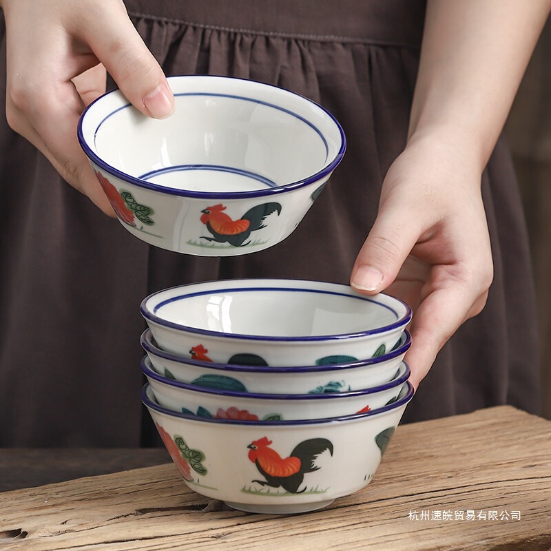Rural 1970S Traditional Bowl, Old-Fashioned Bowl for Rural Households, Non-Hot-To-The-Touch, Nostalgic Dining, Chinese-Style Retro Tableware