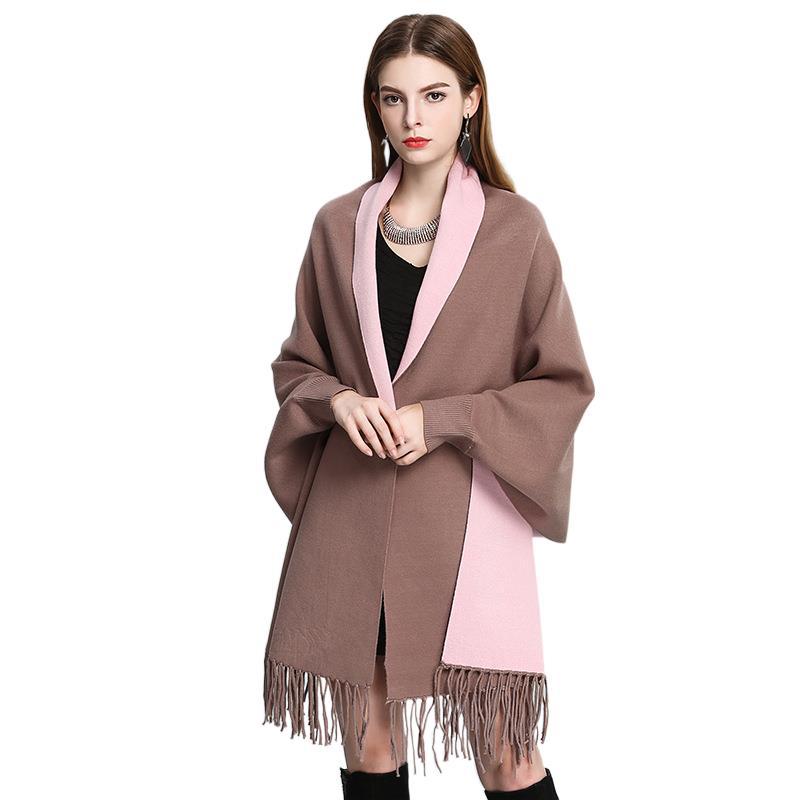 Plus size solto franja malha xale capa manga morcego grosso suéter casaco para mulheres_voghion.com