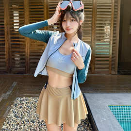 日韩运动新款小香风分体泳衣女保守显瘦性感三件套学生少女泡温泉