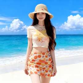 泰国泳衣女款辣妹比基尼四件套度假泳装绝美性感女士温泉游泳碎花