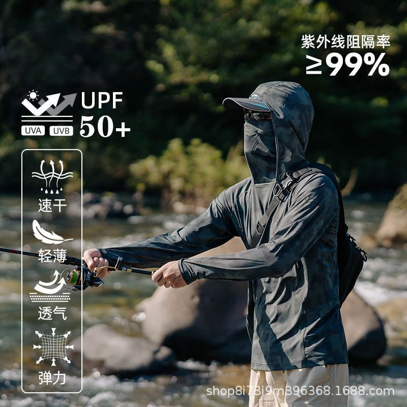 Sun Protection Clothing for Men, Ice Silk Summer Ultra-Thin Camouflage Face-Covering Camouflage Anti-Uv Outdoor Quick-Drying Fishing Breathable Sun Protection Clothing for Men