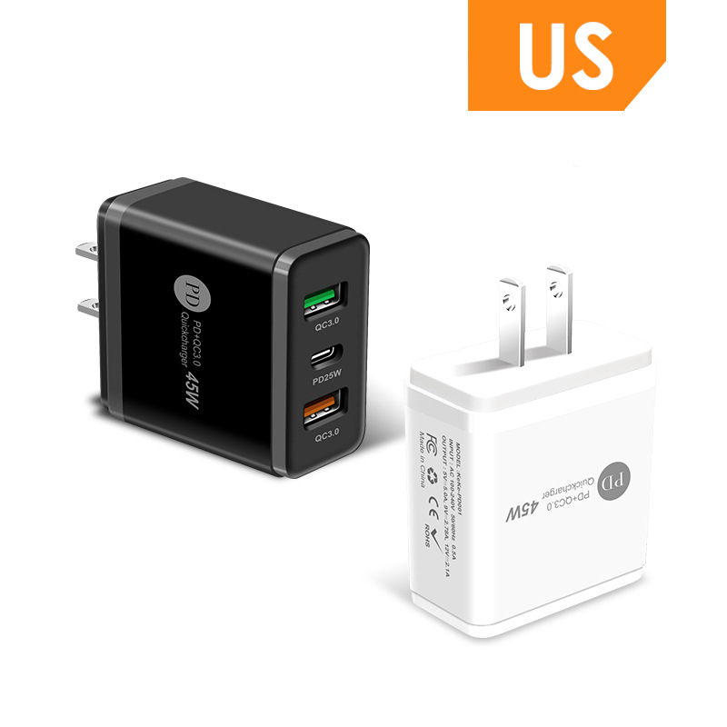 New PD45W fast mobile phone charger 5V4A British standard PD+2USB multi port adapter charging head_voghion.com