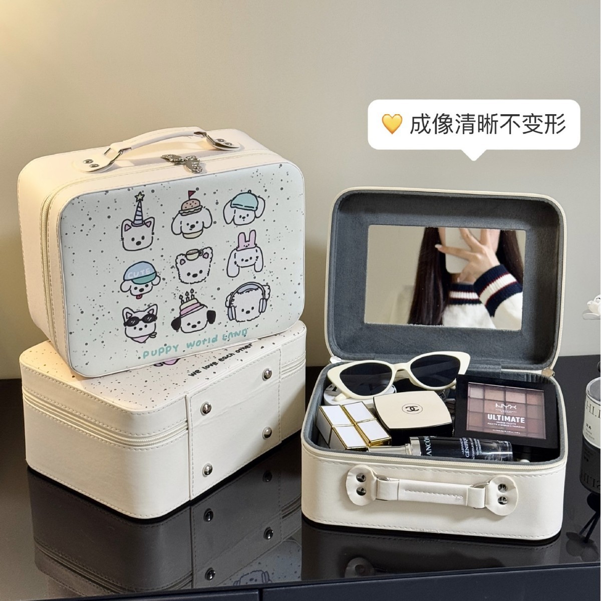 Maleta de maquillaje Pu maleta de maquillaje de gran capacidad mujer maleta de espejo portátil 2025 nueva maleta de viaje