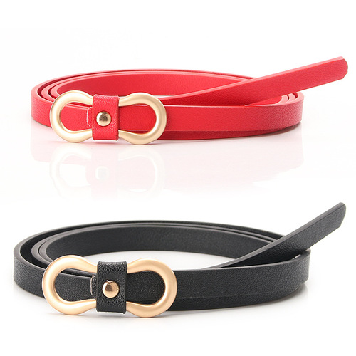 New style women's belt, simple 8-shaped buckle, versatile shirt dress, narrow belt, non-hole PU decorative thin belt