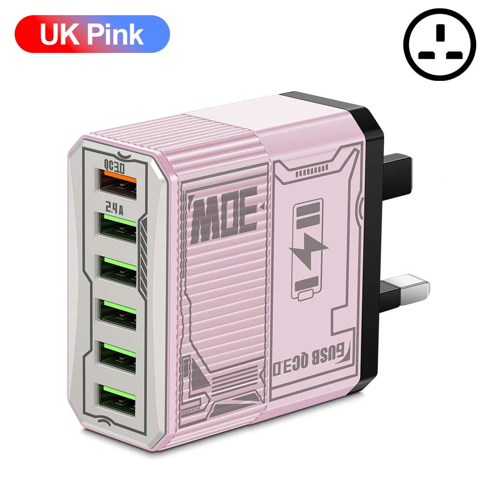 6-в-1 зарядное устройство Mecha BK304, QC3.0 многопортовое USB с PD25W, варианты вилок EU/US/UK