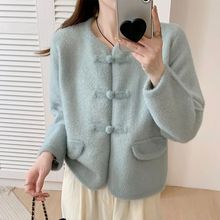 中式盘扣国风小香风外套春秋新款高级纯色短款开衫小个子圆领上衣