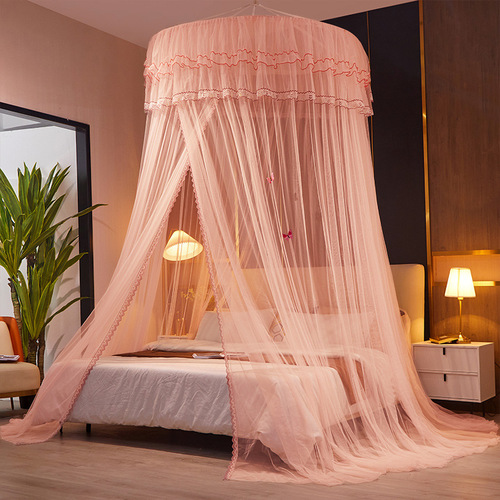 Summer new princess mosquito net canopy home-use installation-free palace-style single-door lace floor-length bed canopy extra-large bed