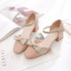 Genuine soft leather sandals for women 2021 New chunky heel matching skirt summer gentle single-layer shoes mid heel closed toe fairy all-match