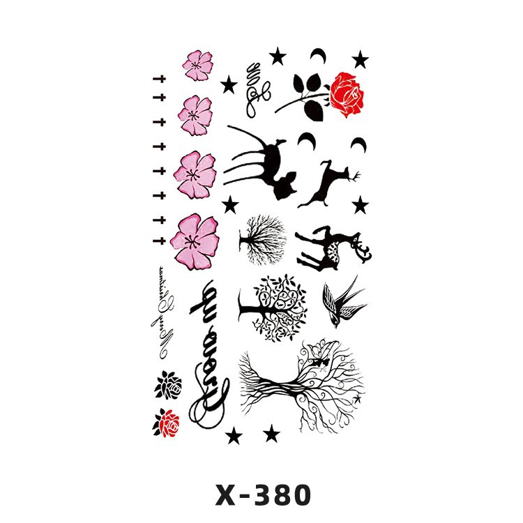 Arco de flor pequeña pegatinas de tatuaje fresco 3D dibujos animados transfronterizo Henna rosa impermeable texto en inglés pegatinas de tatuaje