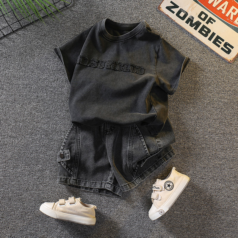 7340 Children's Short-Sleeved Suit 2026 New Style Boys' Summer Korean Style Thin Clothes Summer T-Shirt Two-Piece Set Summer