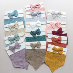 Newborn Baby Bib and Headband Set for Cross-border, Cotton Crepe Triangular Scarf with Bow Ties, 2-piece Set