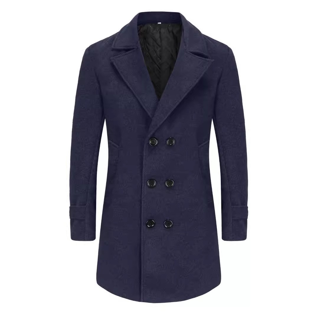 2024 Sonbahar/Kış Erkek Yünlü Moda Artı Pamuk Kalınlaştırılmış Çift Yakalı Takım Elbise Orta Boy Palto_voghion.com