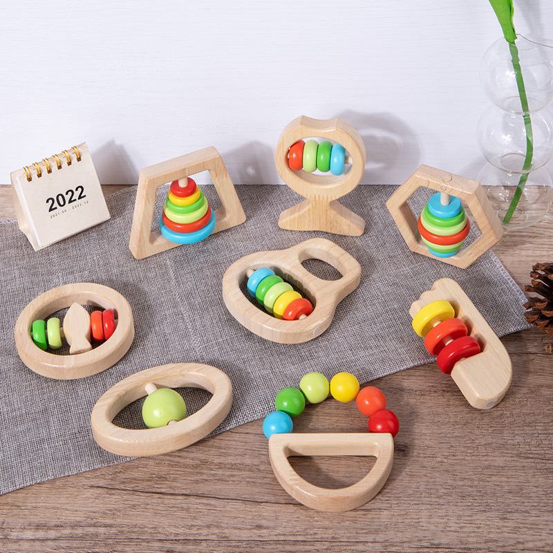 Bebé de madera sonajero juguete bebé de un mes de edad bebé calmante pequeño sonajero molar mordedura agarre regalo de entrenamiento