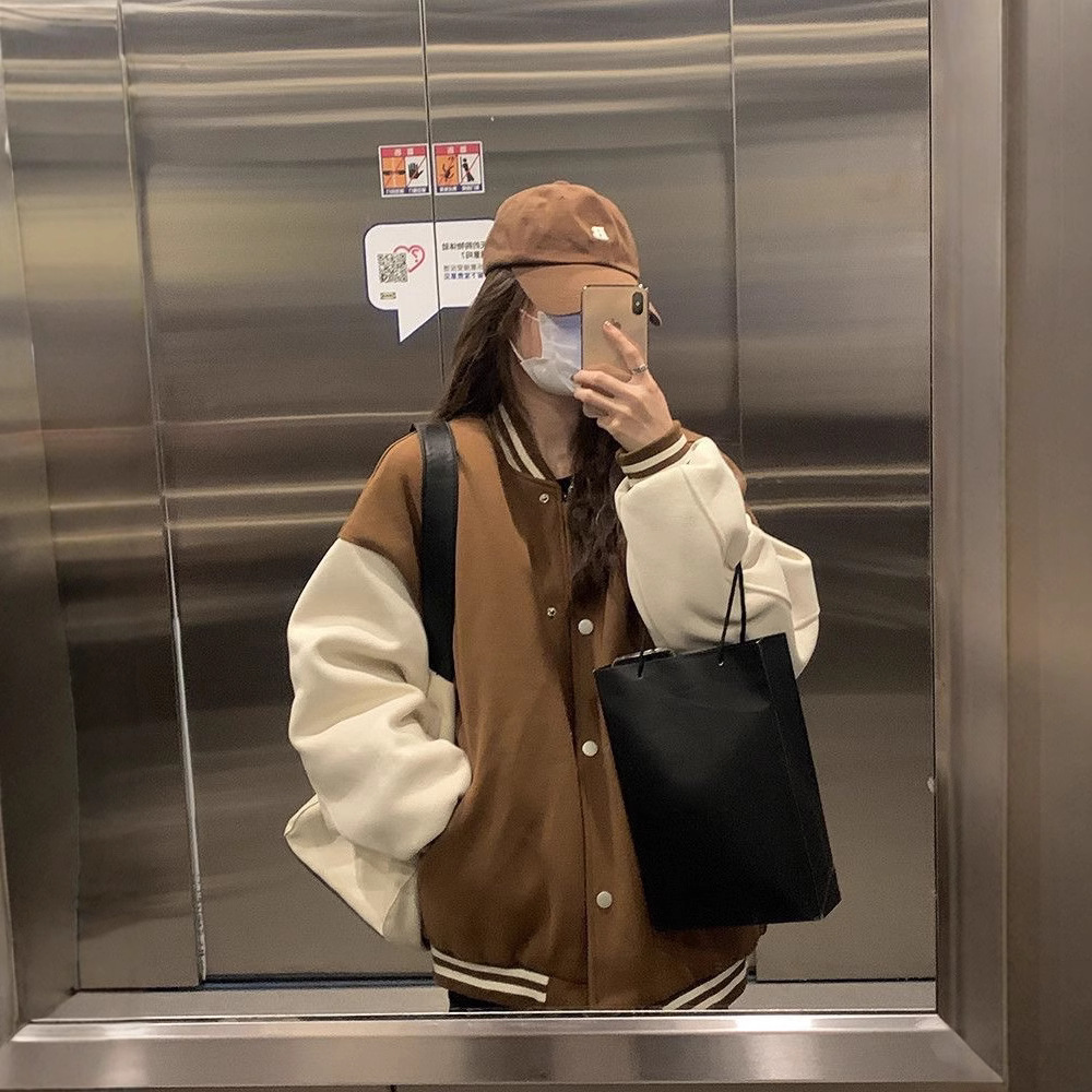 一件代发加绒加厚棒球服男女学院风韩版潮人大码夹克绒衫外套批发