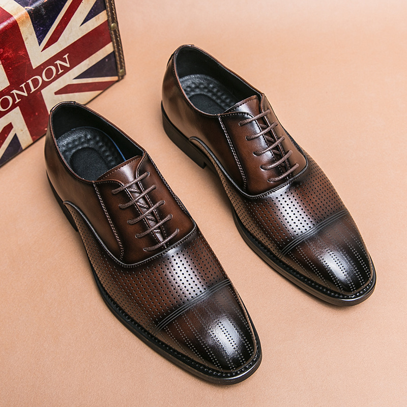 HONBO 여름 중공 가죽 신발 남성용 한국식 통기성 비즈니스 원피스 높이를 높이는 영국 빈티지 캐주얼