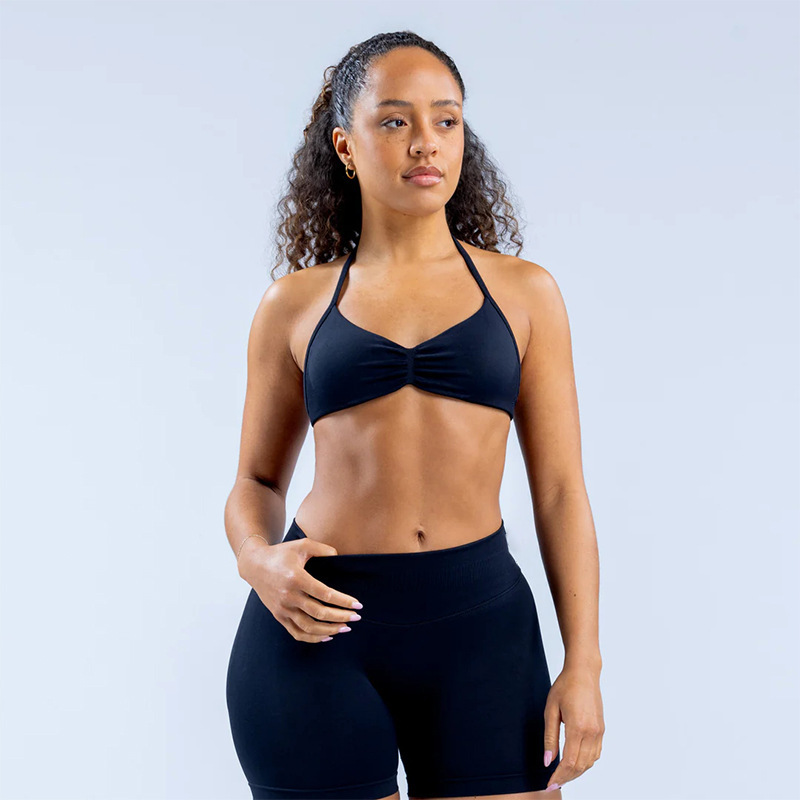 Seamless High-Impact Sports Bra – Ultra-Fine Matte Nylon, Halter Neck & Elegant Back Design, Maximum Support For Running, Yoga & Gym_desvips.com