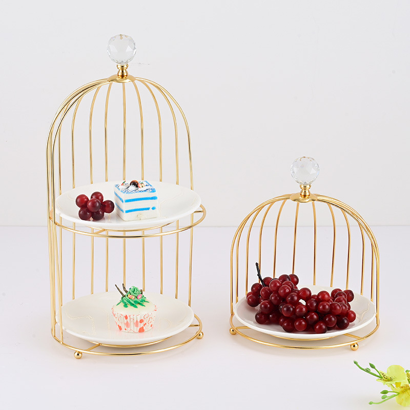 Creative wrought iron three-layer birdca...