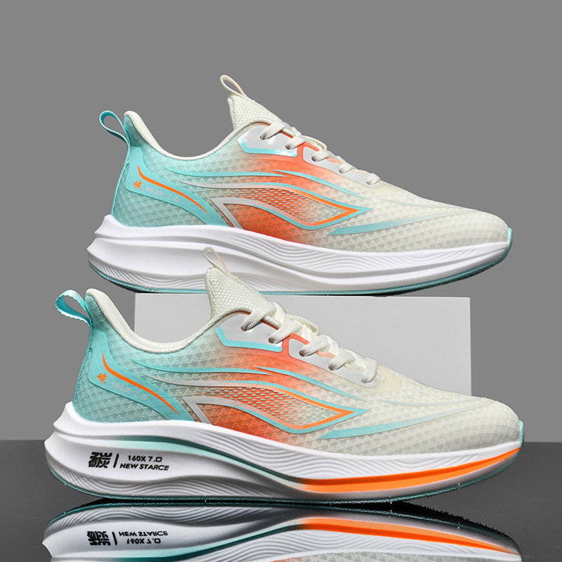 Zapatos para correr de carreras antideslizantes y resistentes al desgaste para estudiantes jóvenes, zapatos deportivos casuales de tablero de carbono con suela suave transpirable de malla ultraligera para hombres