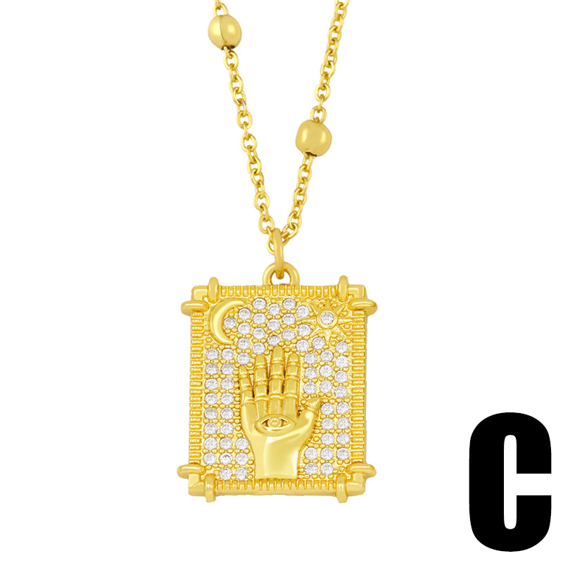 Hip Hop Accessories European And American Color Zircon Tarot Pendant Necklace Clavicle Chain Nkv78 display picture 6