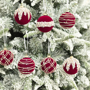Cross-border new Christmas ball high-grade flocking diamond 6cm flocking painted diamond Christmas tree Christmas ball
