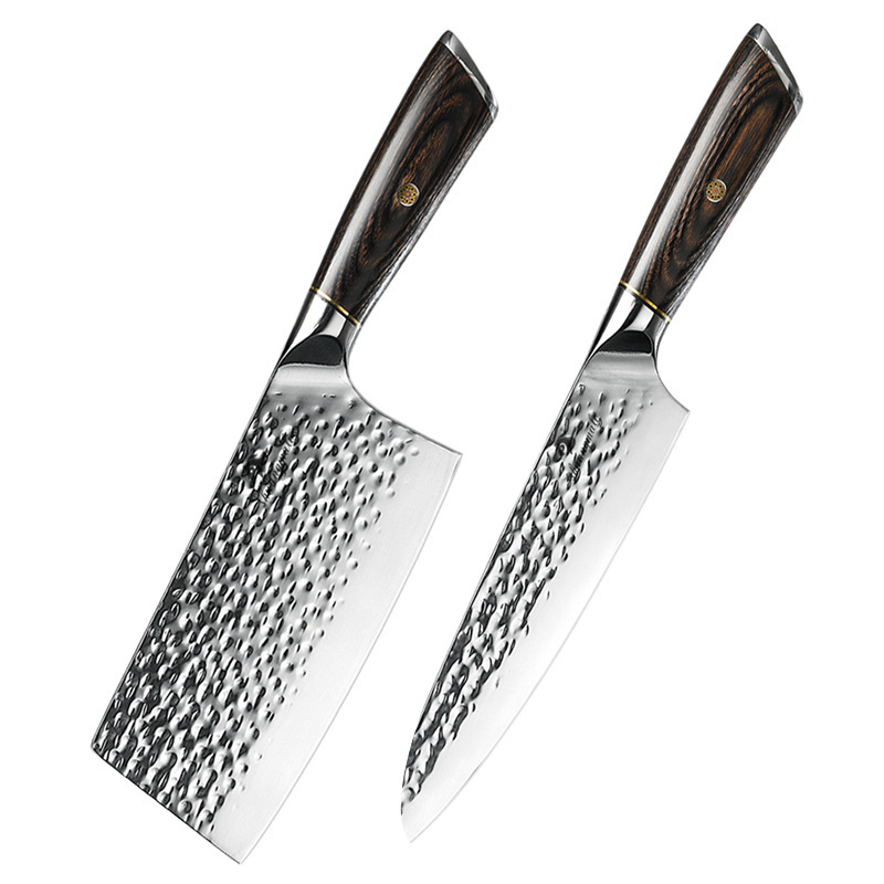Cuchillo de dos piezas de cocina de color mango de madera patrón de martillo Cuchillo rebanador de 7 pulgadas Cuchillo de chef de 8 pulgadas conjunto generación de cabello transfronterizo image 8
