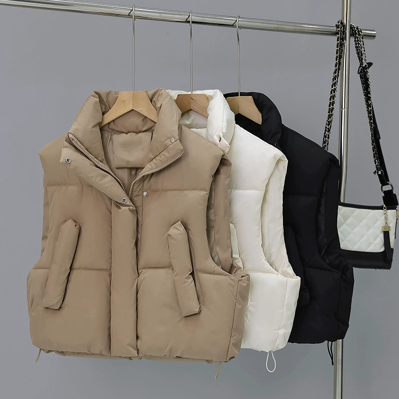 Пуховый хлопковый жилет женский осенний и зимний новый корейский свободный хлопок плечи сплошной цвет хлопчатобумажная одежда жилетка