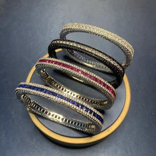 European and American fashion pavé bracelet simple avant-garde fuchsia square sapphire bracelet female birthday gift for girlfriend