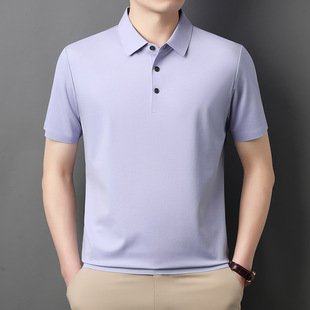 Ice Silk Short-sleeved Polo Shirt Men's 2025 Summer New Arrival Men's Solid Color Casual All-match Lapel Half-sleeved T-shirt Top