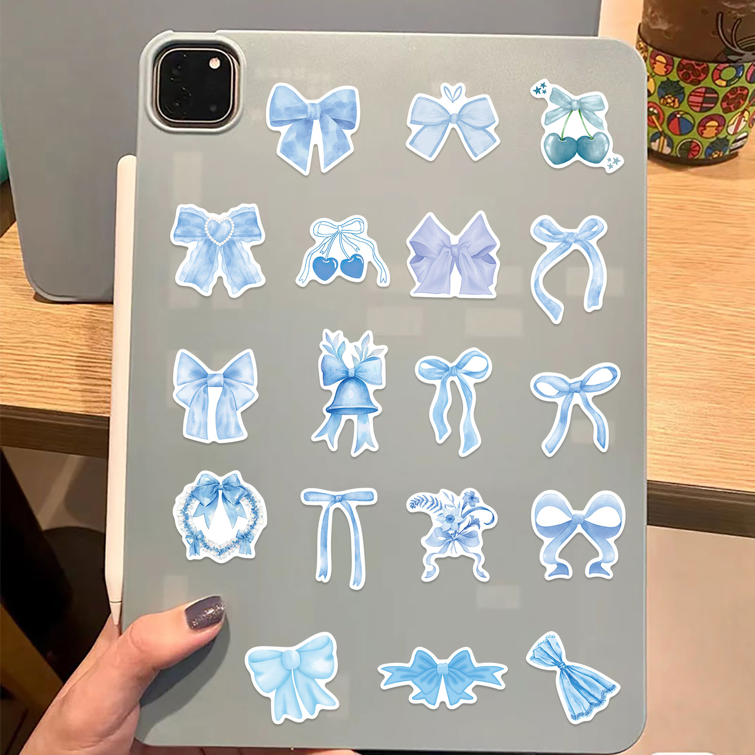 22g Weight Stickers Stationery Type 1 Set Quantity Learning Occasion PVC Material Cherry, Heart Shape, Bow Knot Pattern Cute Style Blue Color 1 Set Cherry Heart Shape Bow Knot Learning PVC Cute Stickers 6