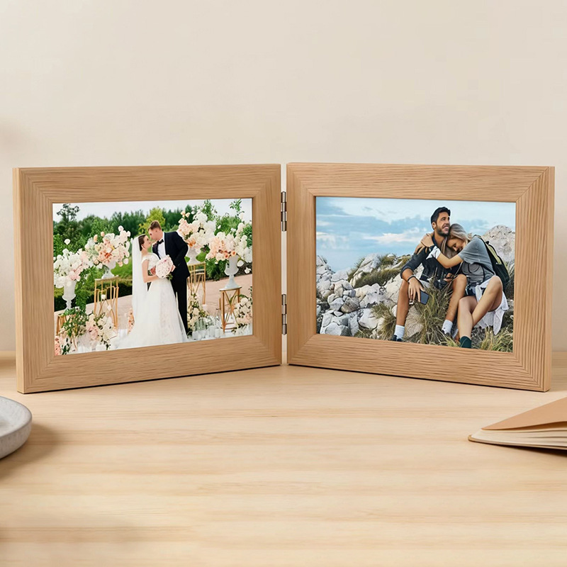 Creative Folding Photo Frame Wholesale Double-Opening 3D Photo Frame Display Stand 6inch 8inch Handmade Wooden Photo Frame