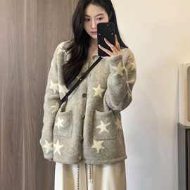 春秋新款复古提花翻领外套毛衣女春秋季甜美软糯针织衫百搭上衣潮