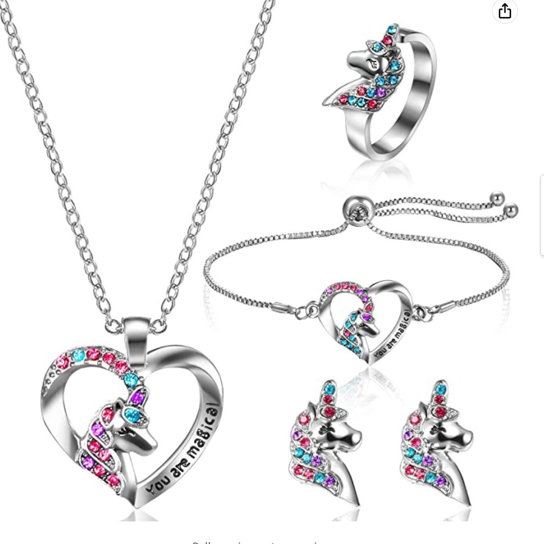 Zibi Amazon nuevo unicornio pony anillo pulsera collar pendientes colorido pony traje al por mayor