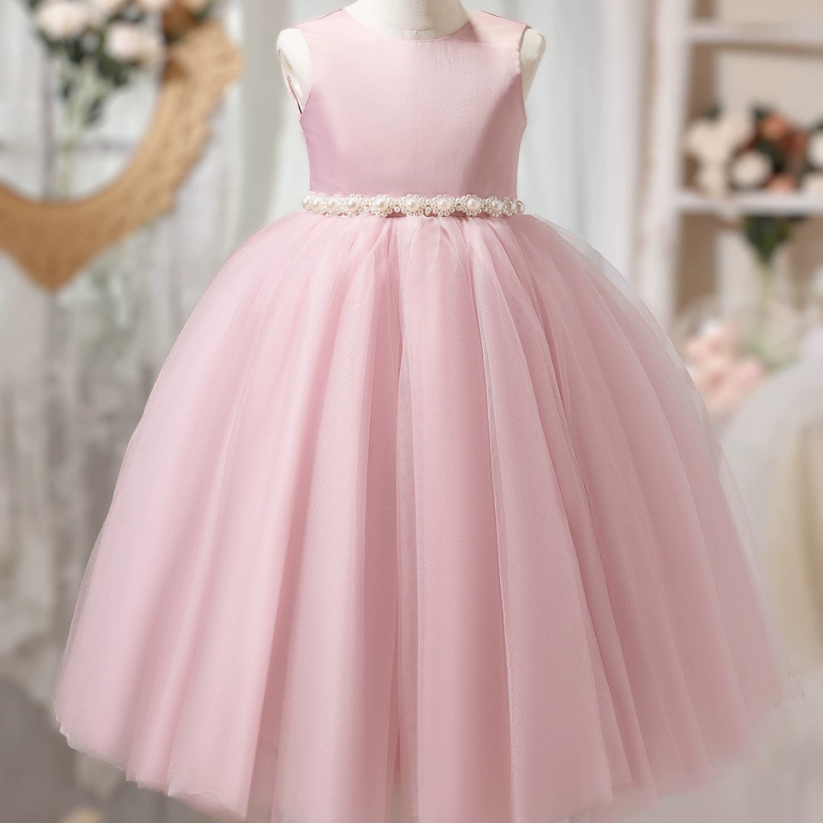 Long children's small princess costume sleevless, dress with bow, long skirt, European style, western style