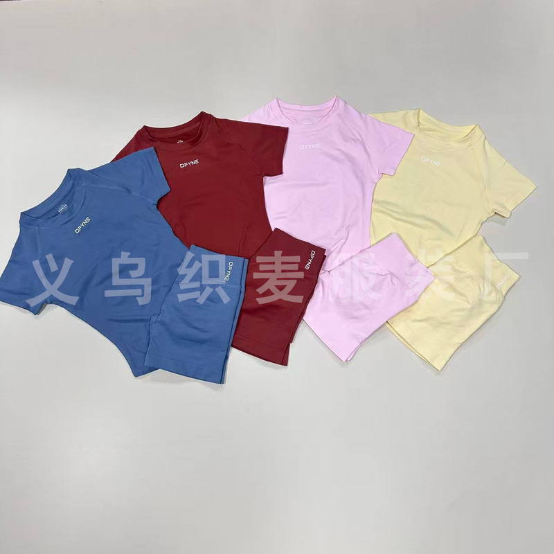 Dfyne Amazon Cross-Border Round Neck Short-Sleeved Yoga T-Shirt Shorts Set Women's Fitness Training Clothing Set