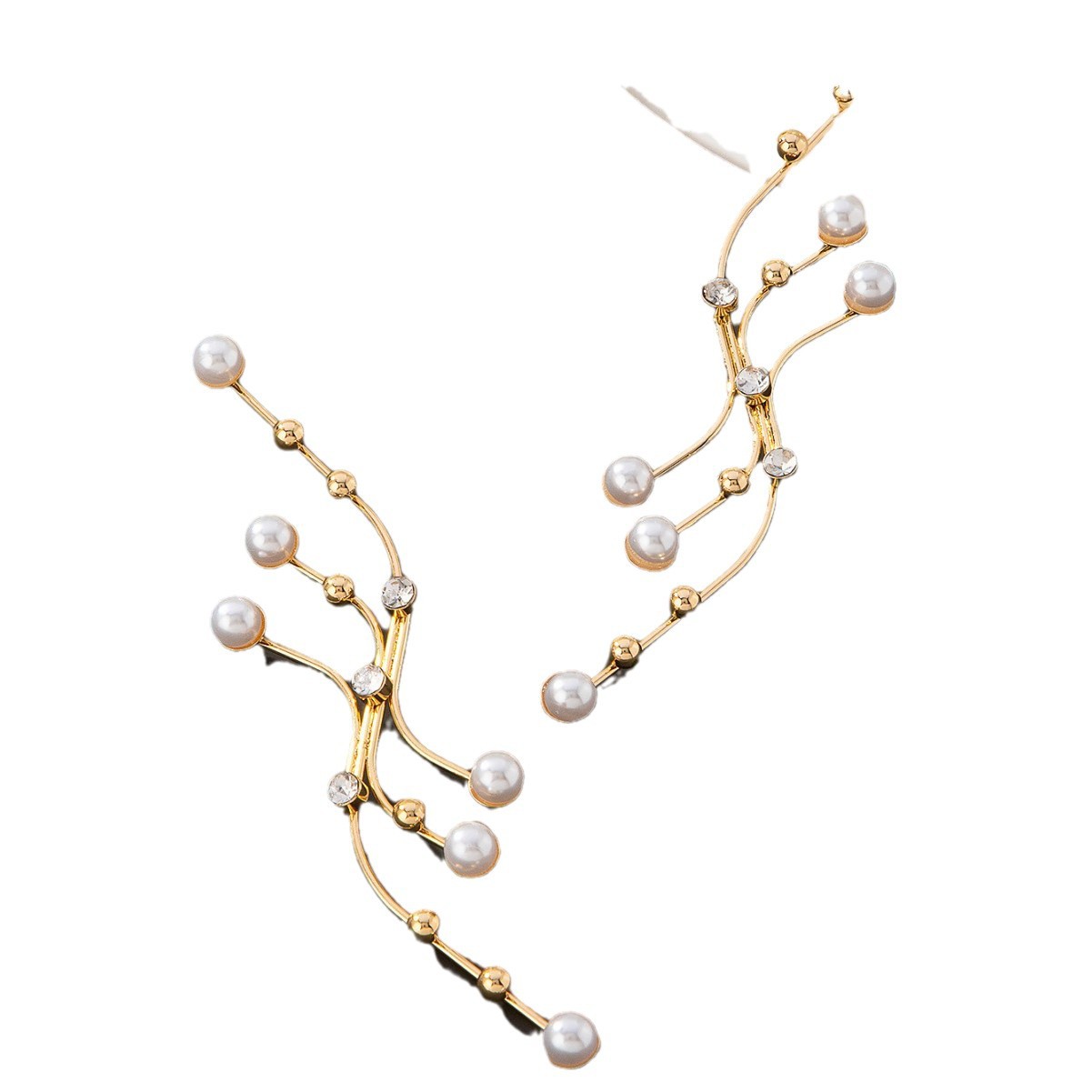 Fashionable trend geometric creative golden earrings pearl