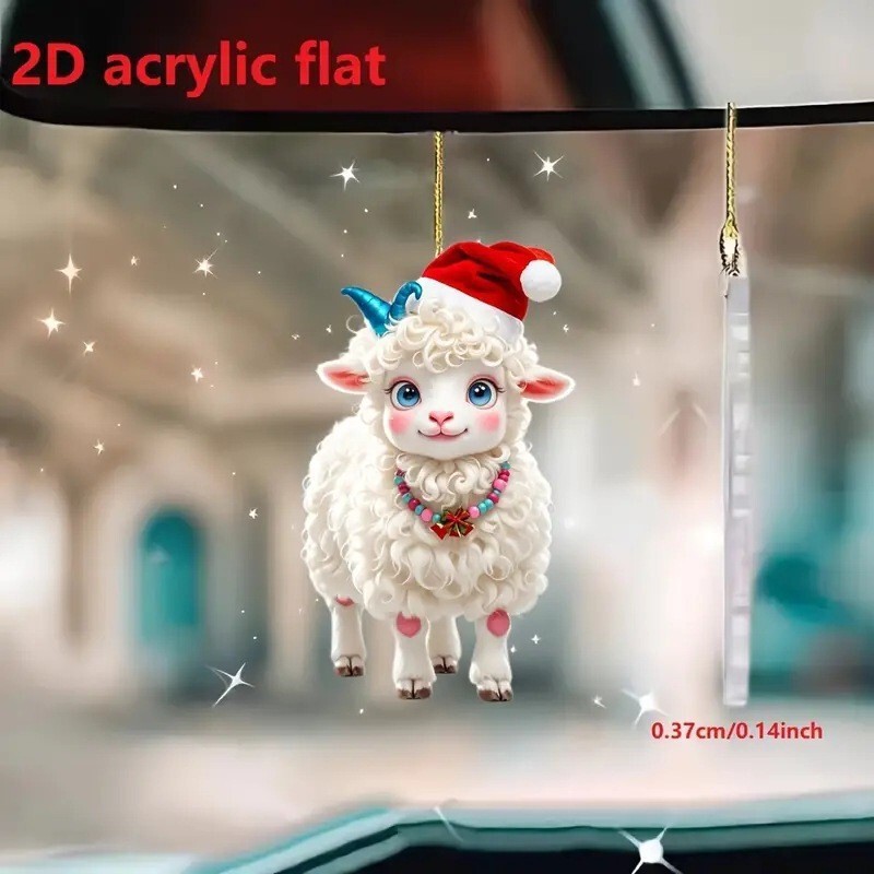 Christmas New Cute Little Goat Pendant Cross-Border Acrylic Flat Car Pendant Home Holiday Decorations