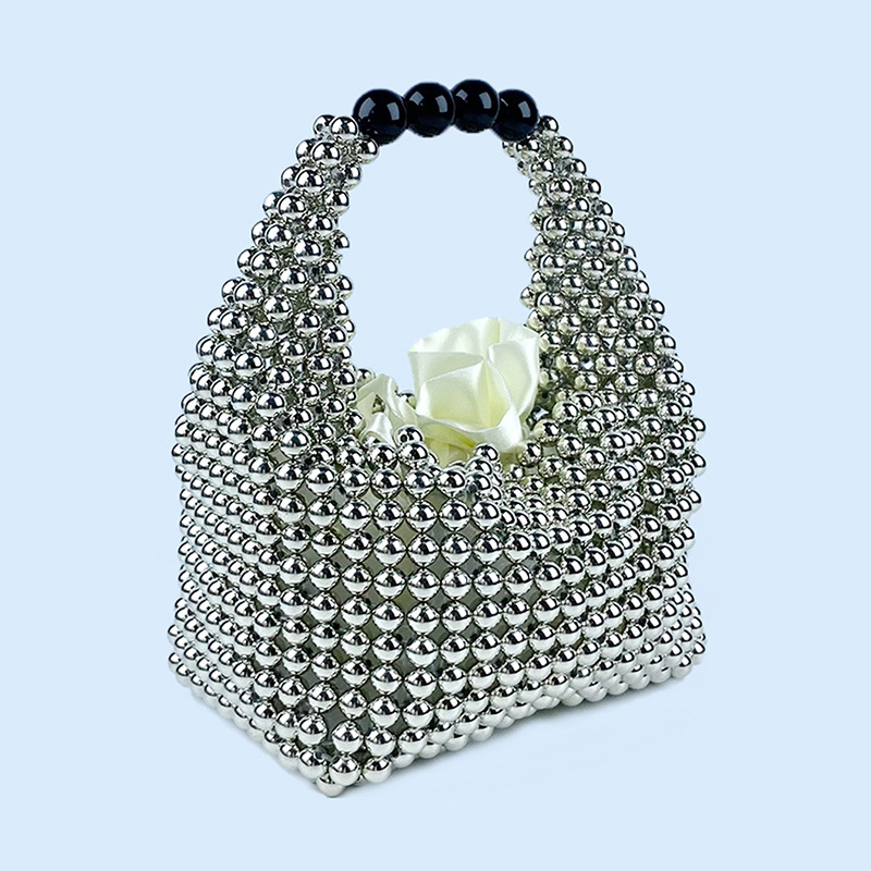 412g Weight Polyester Lining Material Beading Fashion Element String Closure Type Top Handle Strap Type Bucket Bag Bags Type Daily, Street, Shopping Occasion Plastic Material New Year Festival Solid Color Pattern All Seasons Season Women's Gender Elegant, Streetwear Style Pillow Shape Shape Small Size Women's Small Plastic Solid Color Elegant Streetwear Beading Pillow Shape String Bucket Bag 11