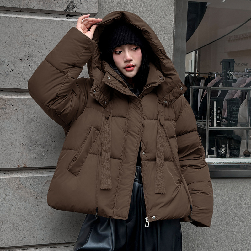 Europa americana ropa de algodón corta mujer invierno 2025 nuevo estilo de moda con capuzas curry grueso chaqueta de algodón