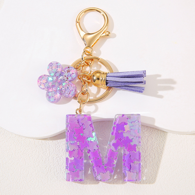 Cross-border Resin Accessories Glue Drops Large Butterfly Sequins Flower Letter Keychain Crystal Keychain Handbag Pendant
