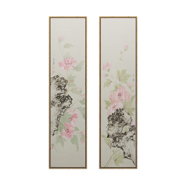 芙蓉花新中式客厅装饰画酒店包间玄关挂画背景墙餐厅花卉四联壁画|undefined