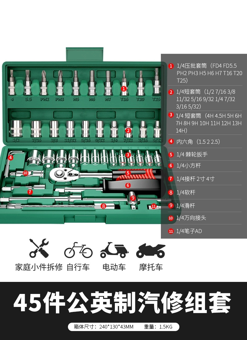 Ratchet Socket: Shiyong Sheet Metal Spray Repair - metricimperial-straight-handle-45-piece-set