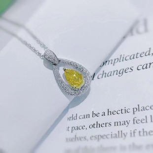 1.020ct18k gold full diamond water drop yellow diamond necklace clarity vs international certificate simple water drop diamond chain