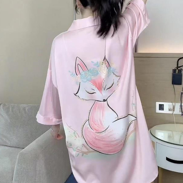 Camisas delgadas de verano, pijamas, falda de seda, textura de alta calidad, dibujos animados, dulces, falda de dormir casera