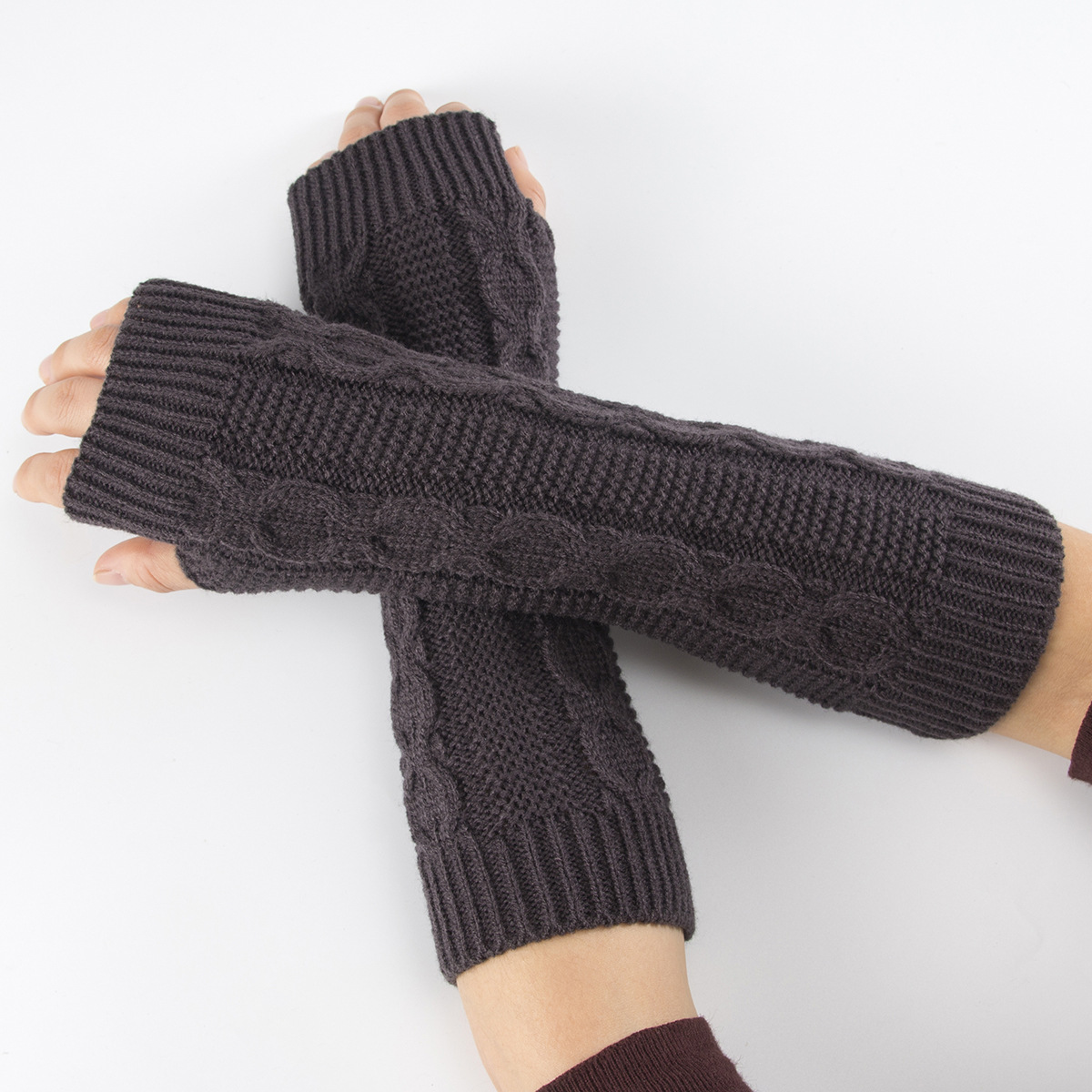 Guantes de dedos abiertos G-13 para otoño e invierno, para hombre y mujer, de lana, con medio dedo y mangas para la muñeca, tejidos y cálidos_voghion.com