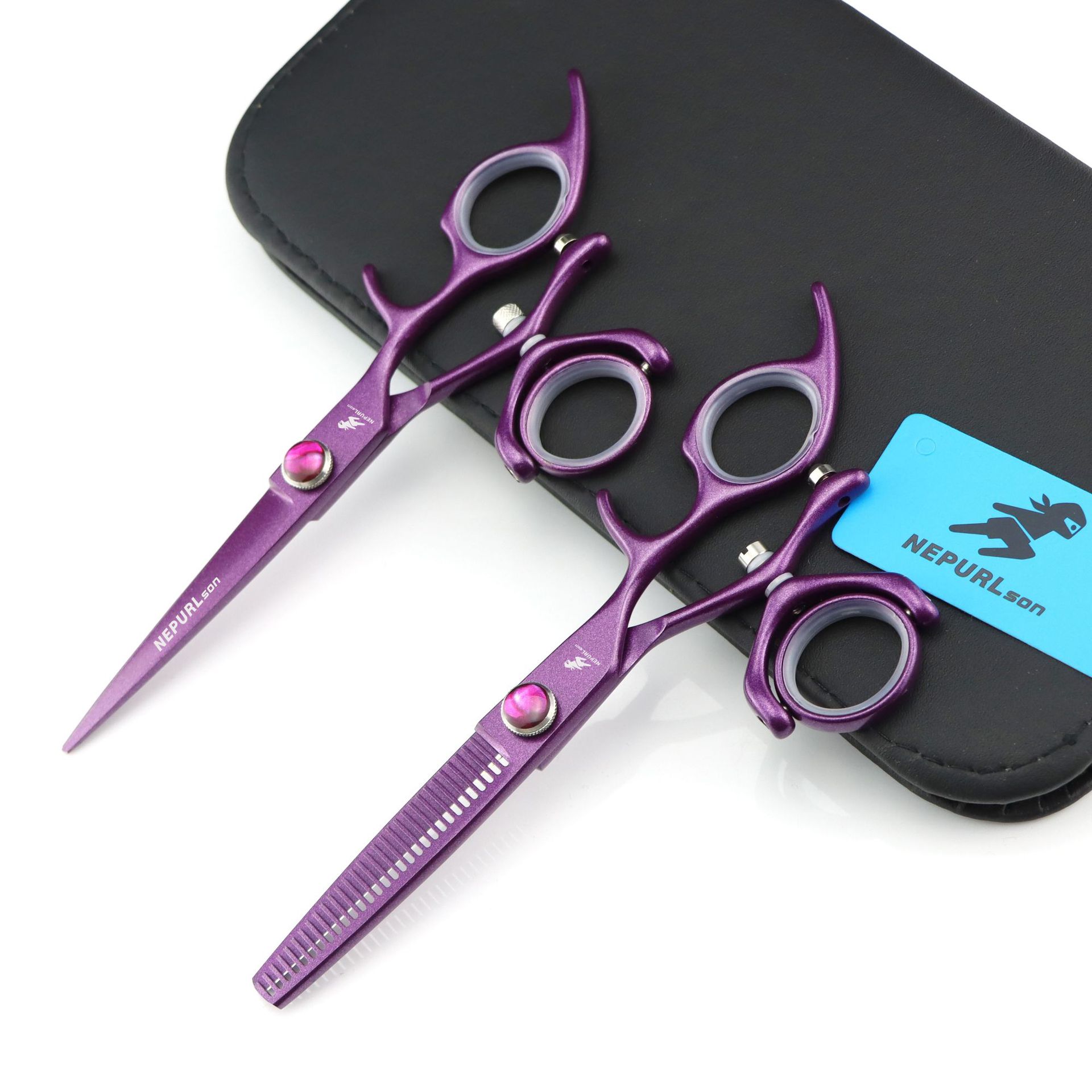 6.0寸紫色烤漆 耐普森 飞剪 美发剪刀 平剪 牙剪360°转圈柄