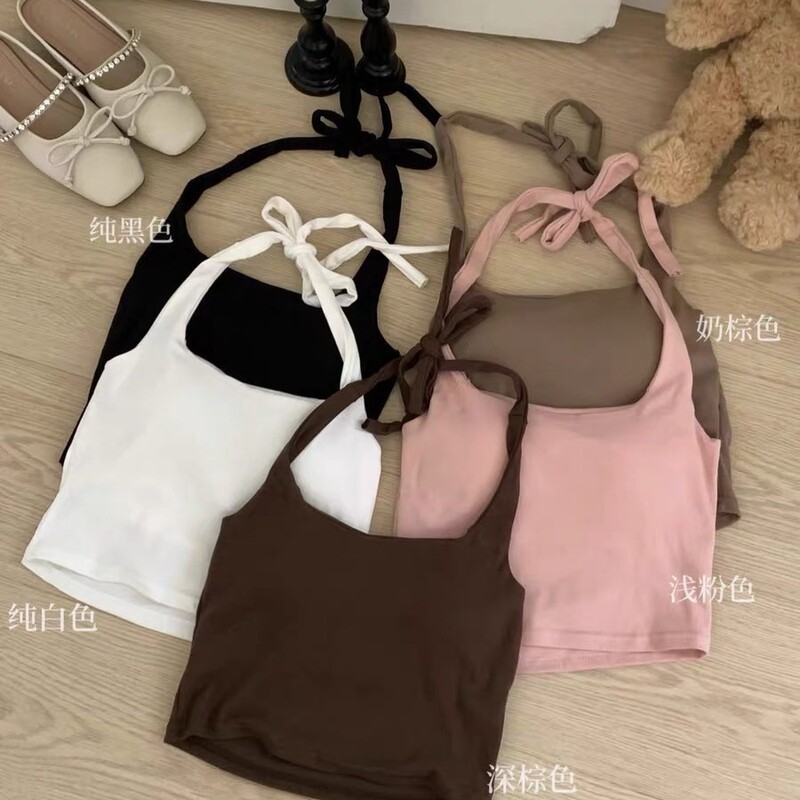Pure Cotton 1368 Halterneck Lace-Up Vest for Women Summer 2024 New Thai Style Sexy Outer Wear with Breast Pads and Sleeveless Inner Wear Pure Cotton 1368 Halterneck Lace-Up Vest for Women Summer 2024 New Thai Style Sexy Outer Wear with Breast Pads and Sleeveless Inner Wear