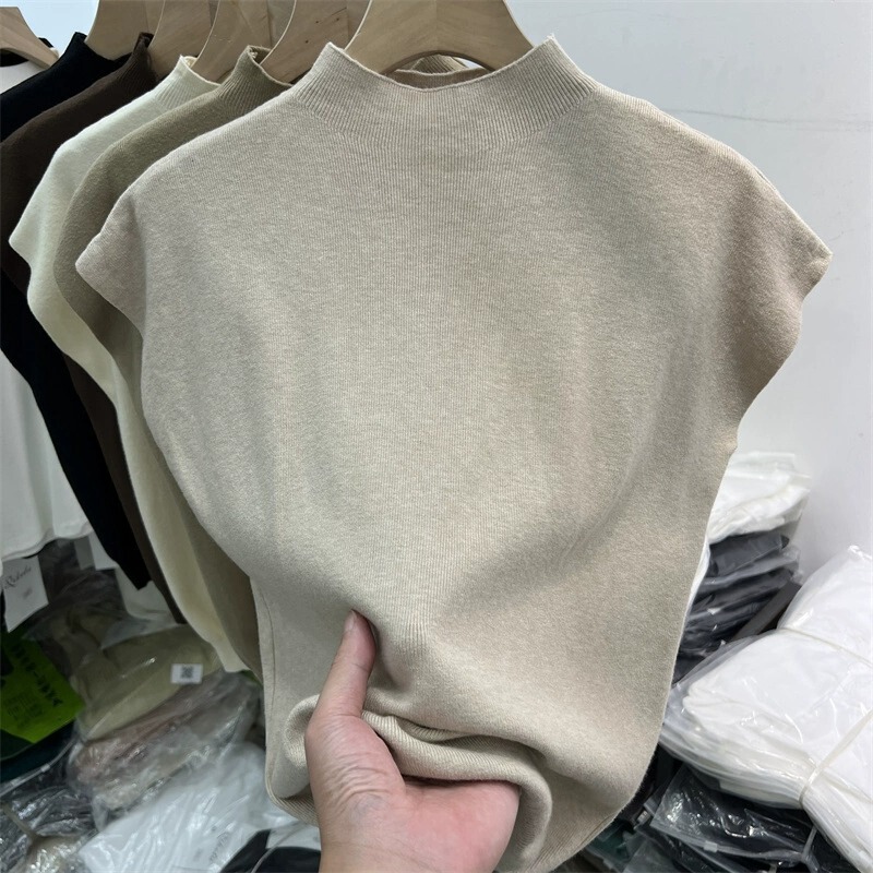 Half-Turtleneck Sleeveless Knit Sweater for Women, Early Spring 2026 New Style, Flutter Sleeve Slim-Fit Short-Sleeve Base Layer Top Half-Turtleneck Sleeveless Knit Sweater for Women, Early Spring 2026 New Style, Flutter Sleeve Slim-Fit Short-Sleeve Base Layer Top
