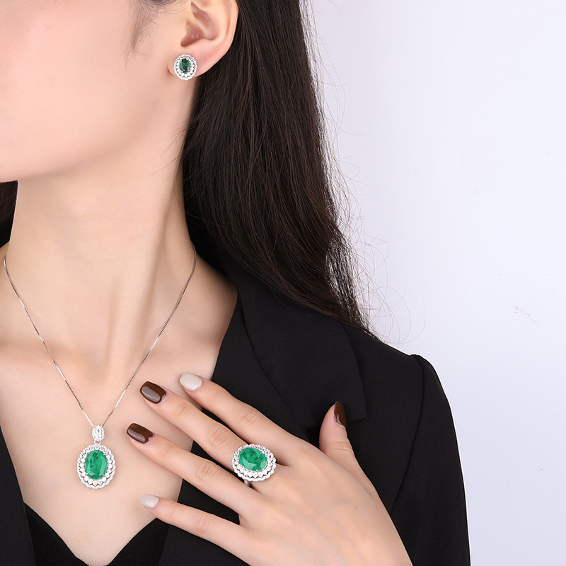 Zhuang Sheng joyería S925 plata TikTok Venta caliente simulación abuela verde joyería traje principal piedra 12*16-6*8