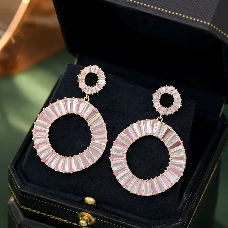 新款欧美网红耳坠简约气质时尚s925银针锆石超闪轻奢宴会圈圈耳环